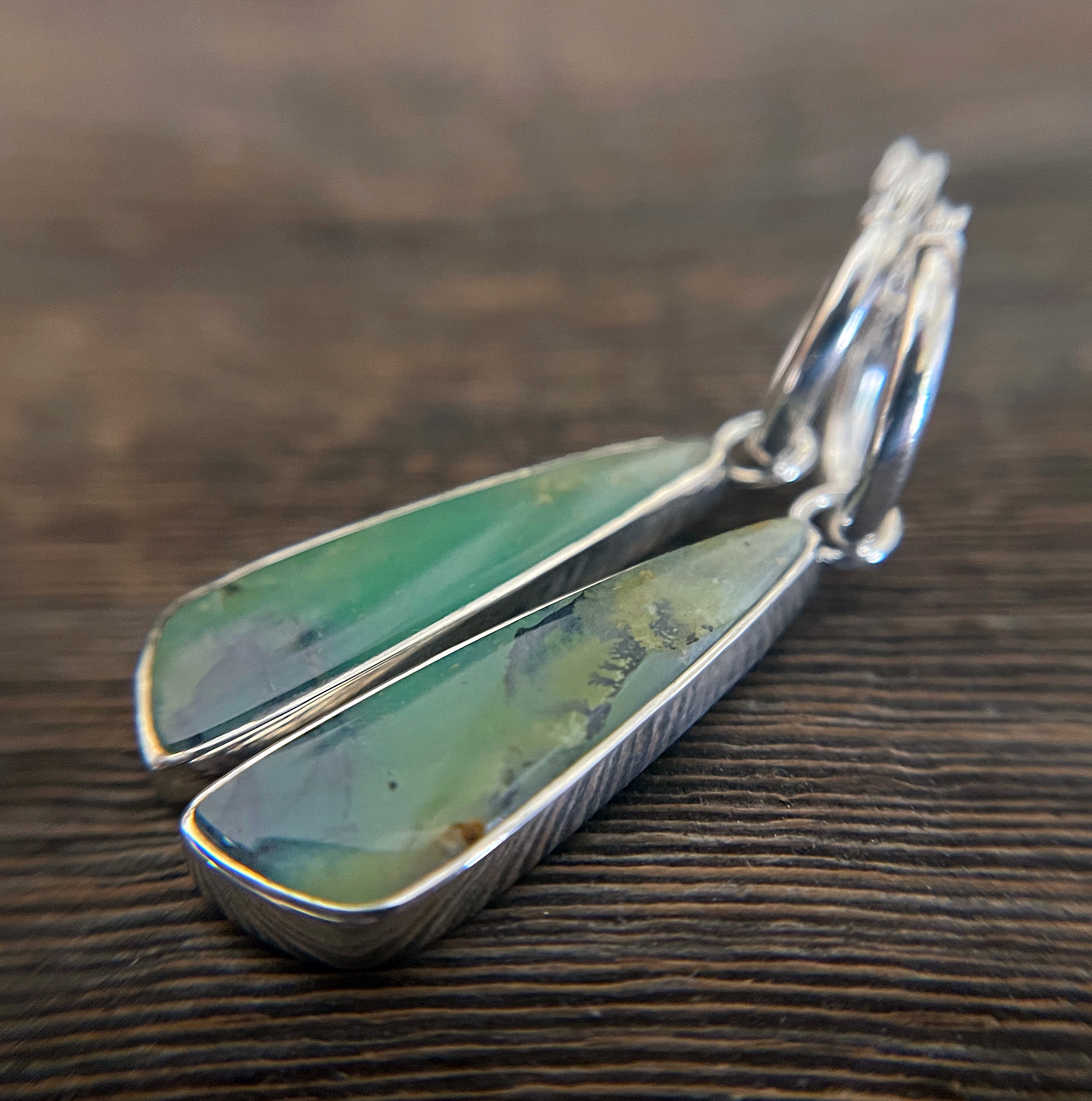 Indonesian Petrified Opalized Wood Earrings in Sterling Silver, Blue and Green Opal Dangle Earrings, Handmade Earrings, Anniversary Gift