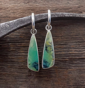 Indonesian Petrified Opalized Wood Earrings in Sterling Silver, Blue and Green Opal Dangle Earrings, Handmade Earrings, Anniversary Gift