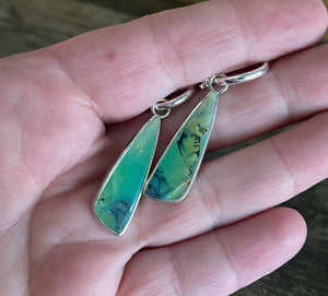 Indonesian Petrified Opalized Wood Earrings in Sterling Silver, Blue and Green Opal Dangle Earrings, Handmade Earrings, Anniversary Gift