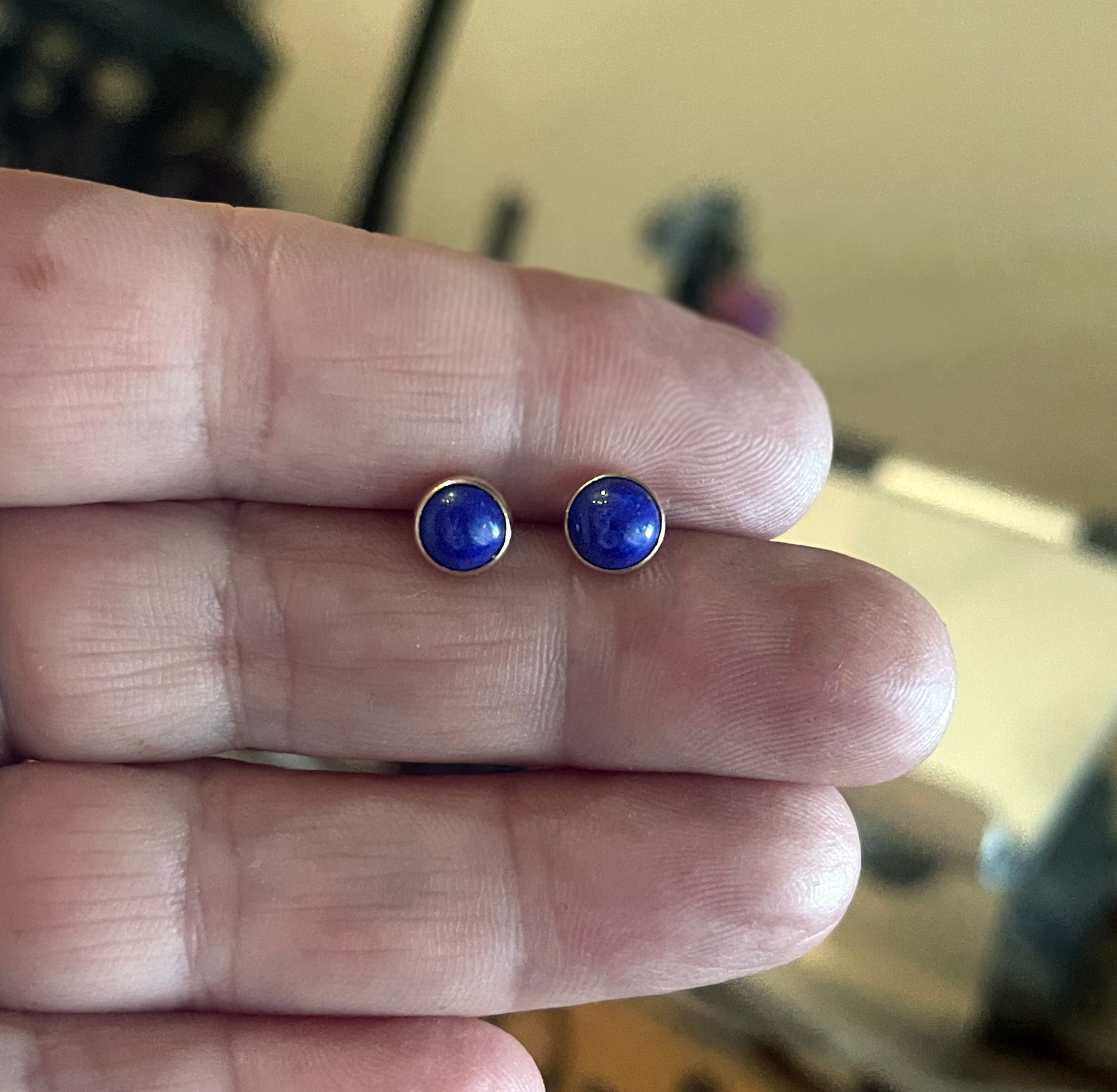 Lapis Stud Earrings, 6mm, 14k Gold, Round Lapis Lazuli Stud Earrings, Solid Gold Studs, Blue Gemstone Studs, Petite Studs, Mothers Day Gift
