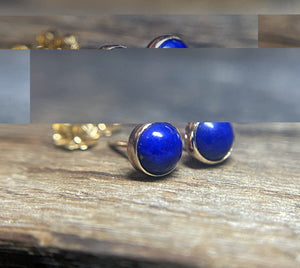 Lapis Stud Earrings, 6mm, 14k Gold, Round Lapis Lazuli Stud Earrings, Solid Gold Studs, Blue Gemstone Studs, Petite Studs, Mothers Day Gift