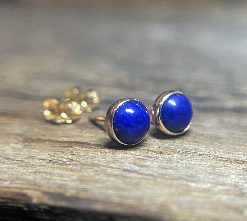 Lapis Stud Earrings, 6mm, 14k Gold, Round Lapis Lazuli Stud Earrings, Solid Gold Studs, Blue Gemstone Studs, Petite Studs, Mothers Day Gift