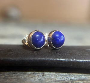 Lapis Stud Earrings, 6mm, 14k Gold, Round Lapis Lazuli Stud Earrings, Solid Gold Studs, Blue Gemstone Studs, Petite Studs, Mothers Day Gift