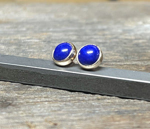 Lapis Stud Earrings, 6mm, 14k Gold, Round Lapis Lazuli Stud Earrings, Solid Gold Studs, Blue Gemstone Studs, Petite Studs, Mothers Day Gift