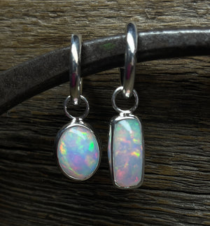 Opal Earrings, Mismatched Opal Earrings, Ethiopian Opal Dangle Earrings, Sterling Silver, Natural Opal Gemstone Earrings, Handmade Gift