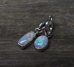 Opal Earrings, Mismatched Opal Earrings, Ethiopian Opal Dangle Earrings, Sterling Silver, Natural Opal Gemstone Earrings, Handmade Gift