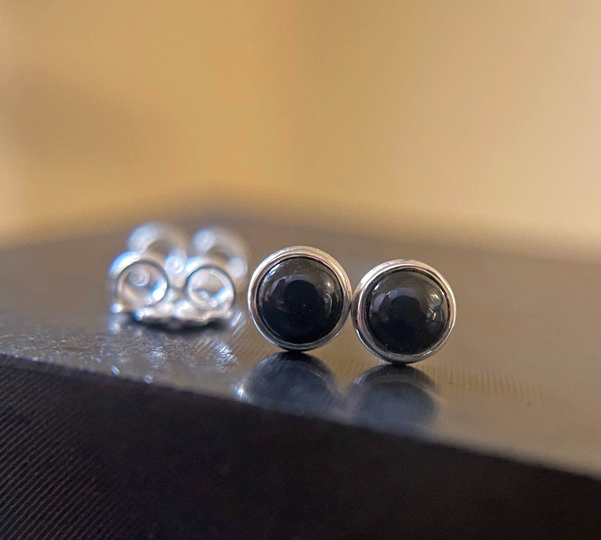 Onyx Stud Earrings in Sterling Silver, Onyx Earrings, Sterling Silver Studs, Gemstone Earrings, Small Black Gemstone Studs, Gift for Him