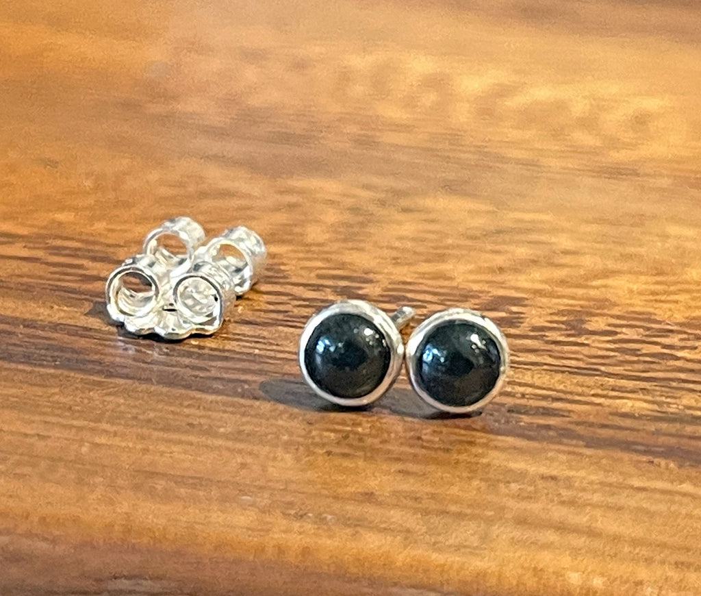 Onyx Stud Earrings in Sterling Silver, Onyx Earrings, Sterling Silver Studs, Gemstone Earrings, Small Black Gemstone Studs, Gift for Him