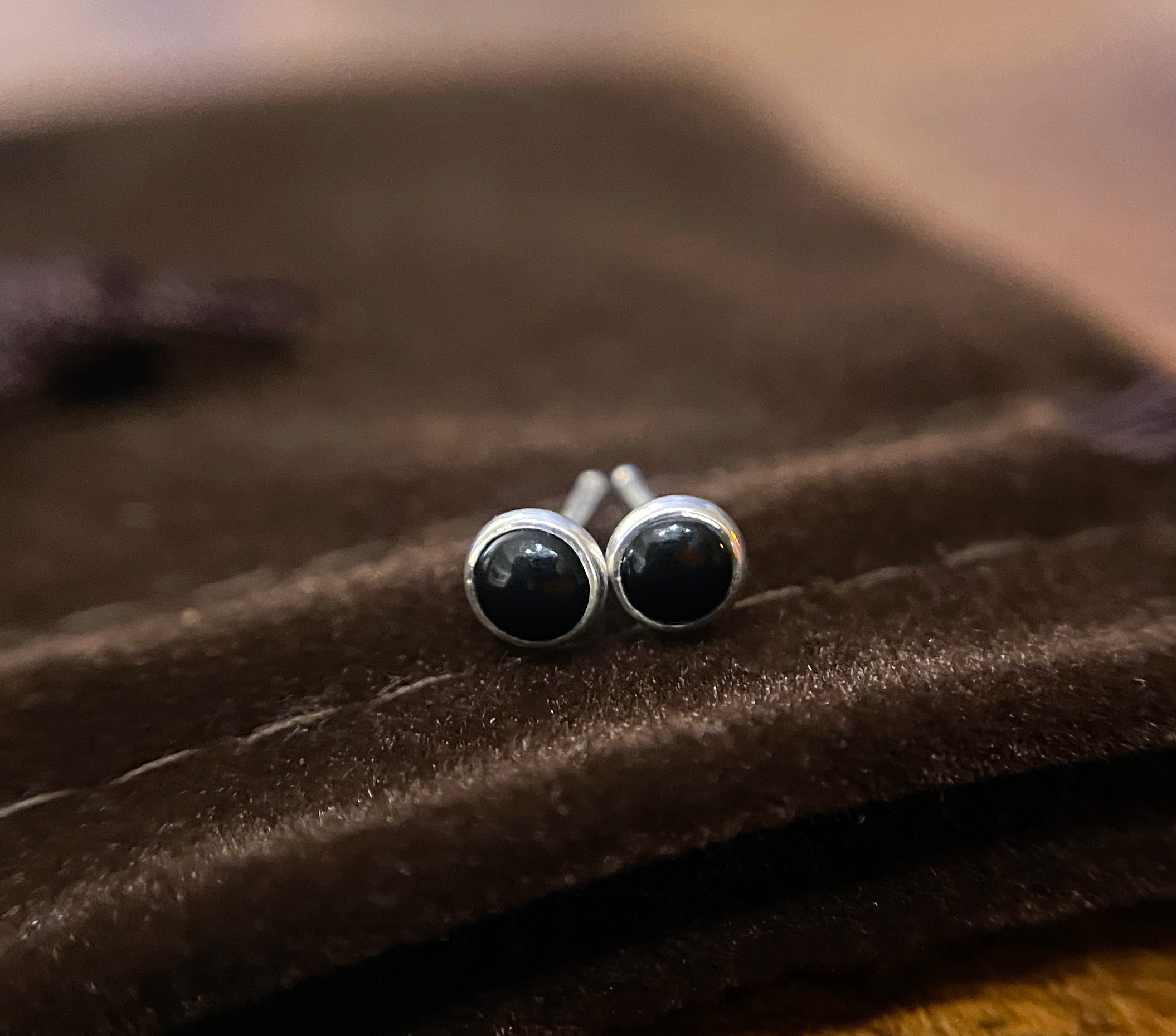 Onyx Stud Earrings in Sterling Silver, Onyx Earrings, Sterling Silver Studs, Gemstone Earrings, Small Black Gemstone Studs, Gift for Him