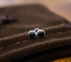 Onyx Stud Earrings in Sterling Silver, Onyx Earrings, Sterling Silver Studs, Gemstone Earrings, Small Black Gemstone Studs, Gift for Him