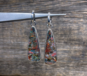 Opalized Wood Earrings in Sterling Silver, Colorful Opal Dangle Earrings, Handmade Gemstone Earrings, Gift for Her, Anniversary Gift