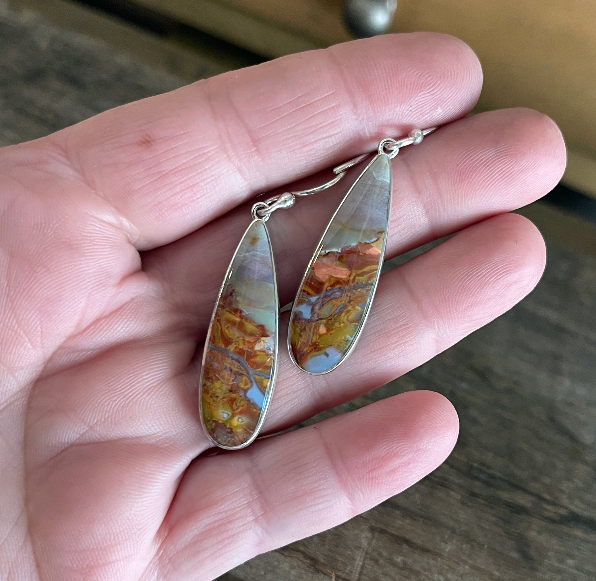 Opalized Wood Earrings in Sterling Silver, Handmade Earth-tone Purple Opal Gemstone Dangle Earrings, Gift for Her, Anniversary Gift