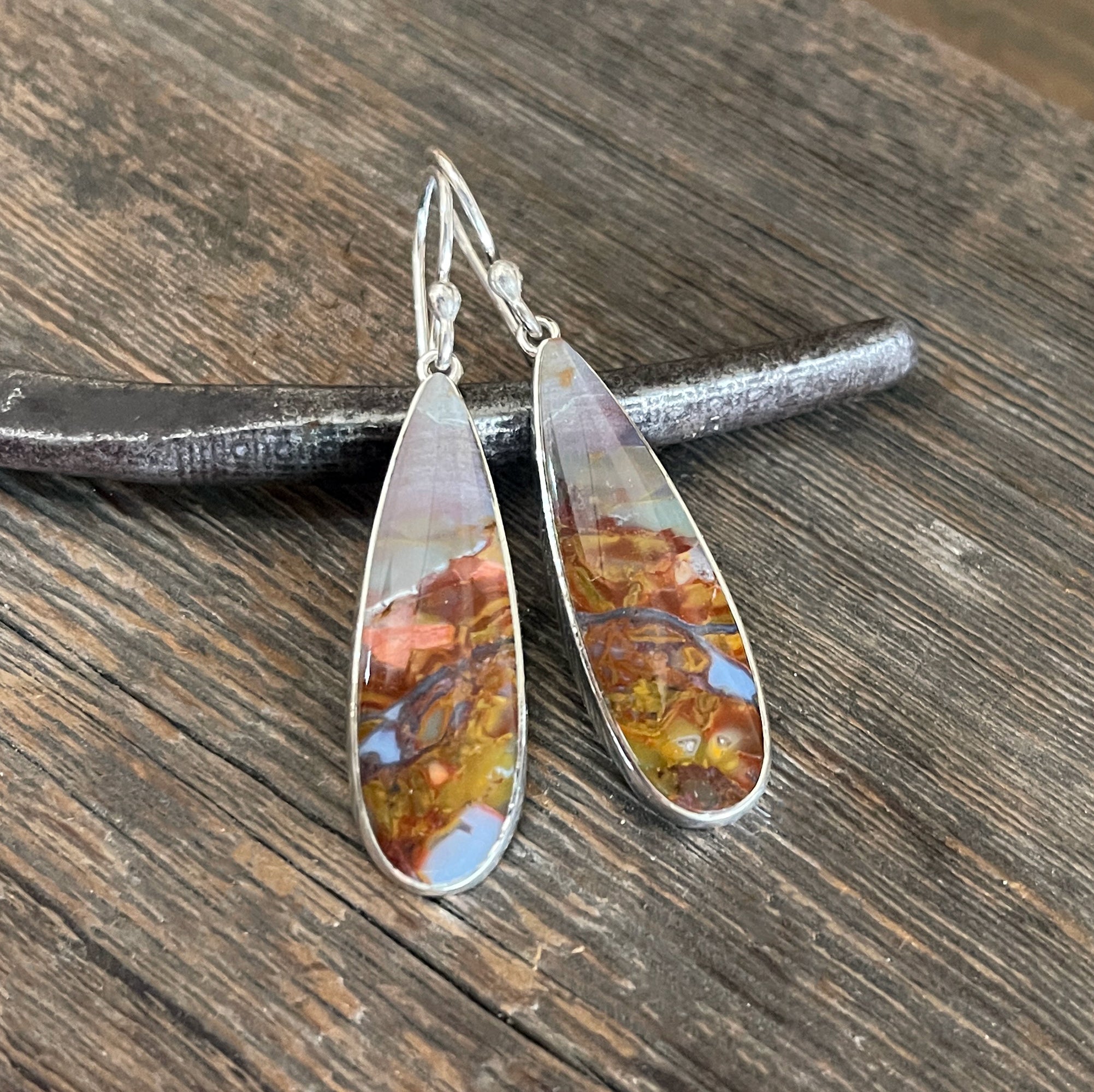 Opalized Wood Earrings in Sterling Silver, Handmade Earth-tone Purple Opal Gemstone Dangle Earrings, Gift for Her, Anniversary Gift