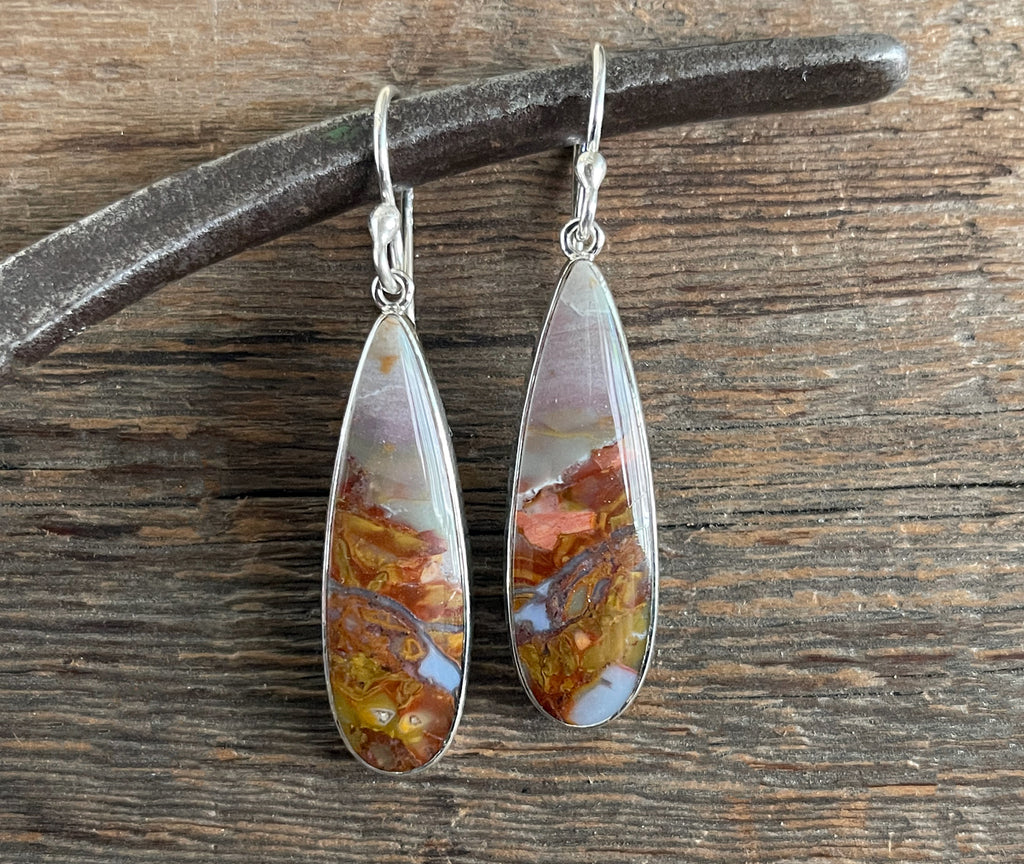 Opalized Wood Earrings in Sterling Silver, Handmade Earth-tone Purple Opal Gemstone Dangle Earrings, Gift for Her, Anniversary Gift