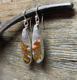 Opalized Wood Earrings in Sterling Silver, Handmade Earth-tone Purple Opal Gemstone Dangle Earrings, Gift for Her, Anniversary Gift