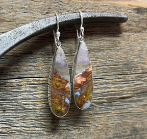 Opalized Wood Earrings in Sterling Silver, Handmade Earth-tone Purple Opal Gemstone Dangle Earrings, Gift for Her, Anniversary Gift