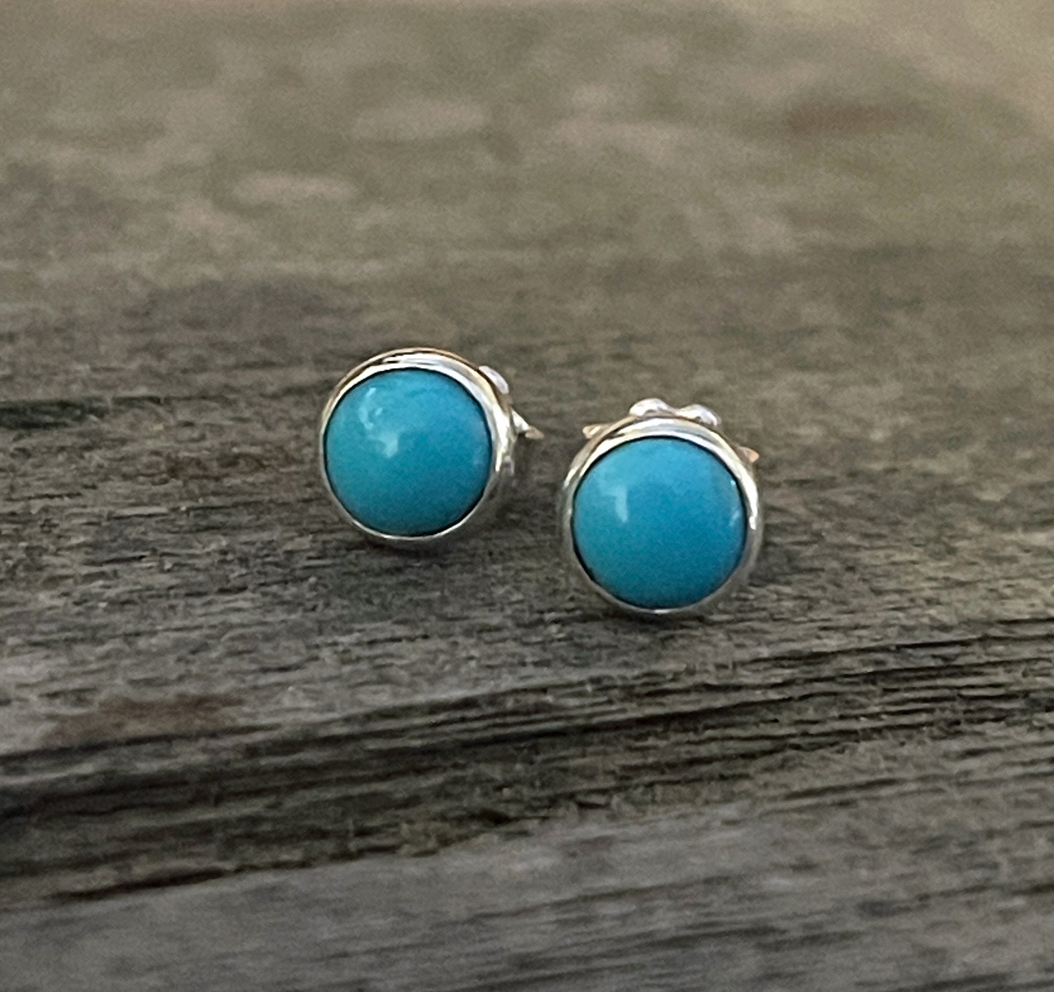 Turquoise Stud Earrings in Sterling Silver, 6mm, Sleeping Beauty Turquoise Studs, Round Blue Stud Earrings, Handmade Jewelry, Christmas Gift