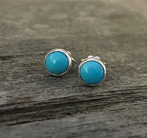 Turquoise Stud Earrings in Sterling Silver, 6mm, Sleeping Beauty Turquoise Studs, Round Blue Stud Earrings, Handmade Jewelry, Christmas Gift