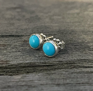Turquoise Stud Earrings in Sterling Silver, 6mm, Sleeping Beauty Turquoise Studs, Round Blue Stud Earrings, Handmade Jewelry, Christmas Gift