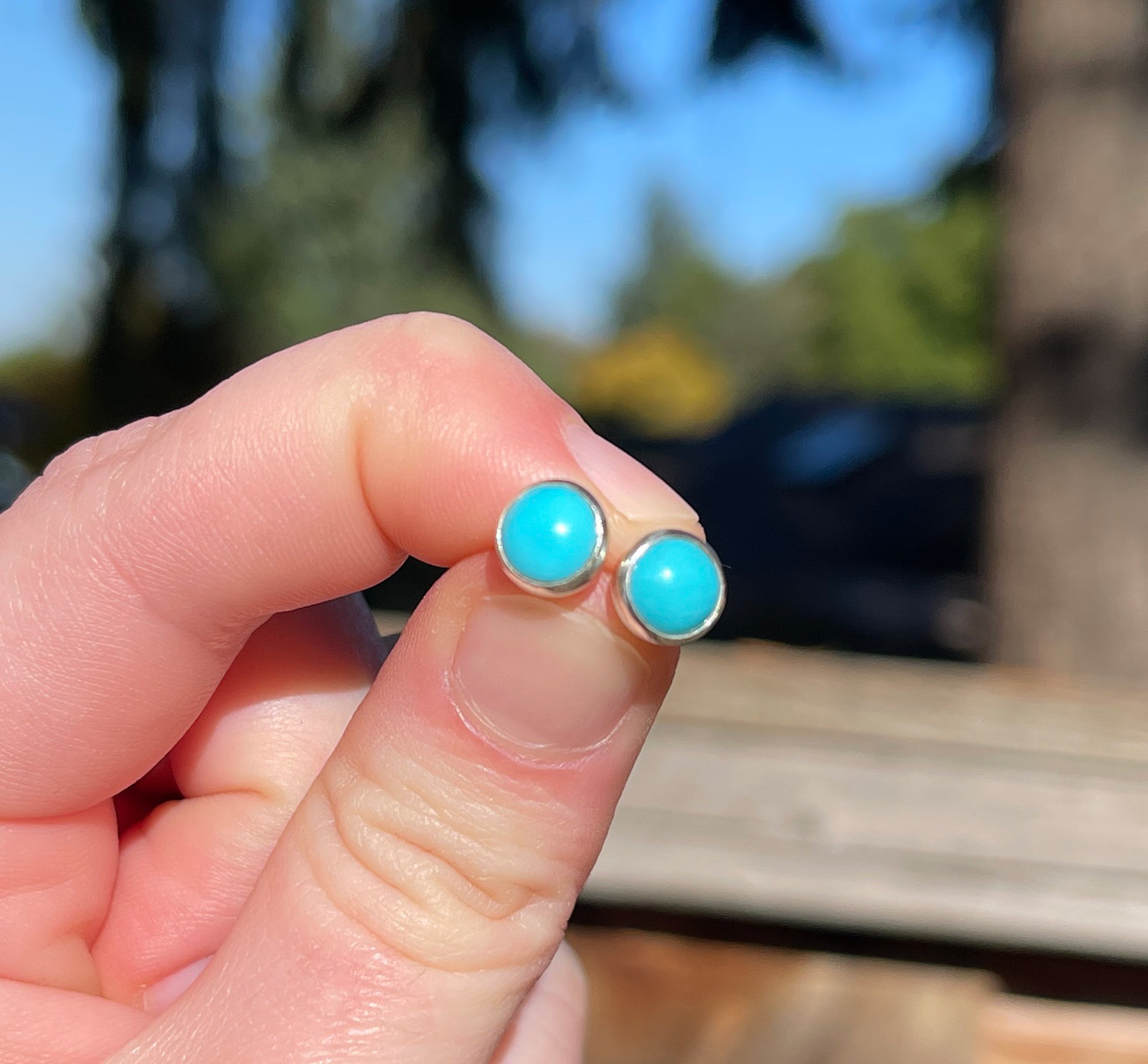 Turquoise Stud Earrings in Sterling Silver, 6mm, Sleeping Beauty Turquoise Studs, Round Blue Stud Earrings, Handmade Jewelry, Christmas Gift