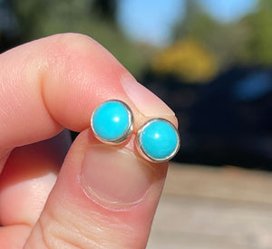 Turquoise Stud Earrings in Sterling Silver, 6mm, Sleeping Beauty Turquoise Studs, Round Blue Stud Earrings, Handmade Jewelry, Christmas Gift