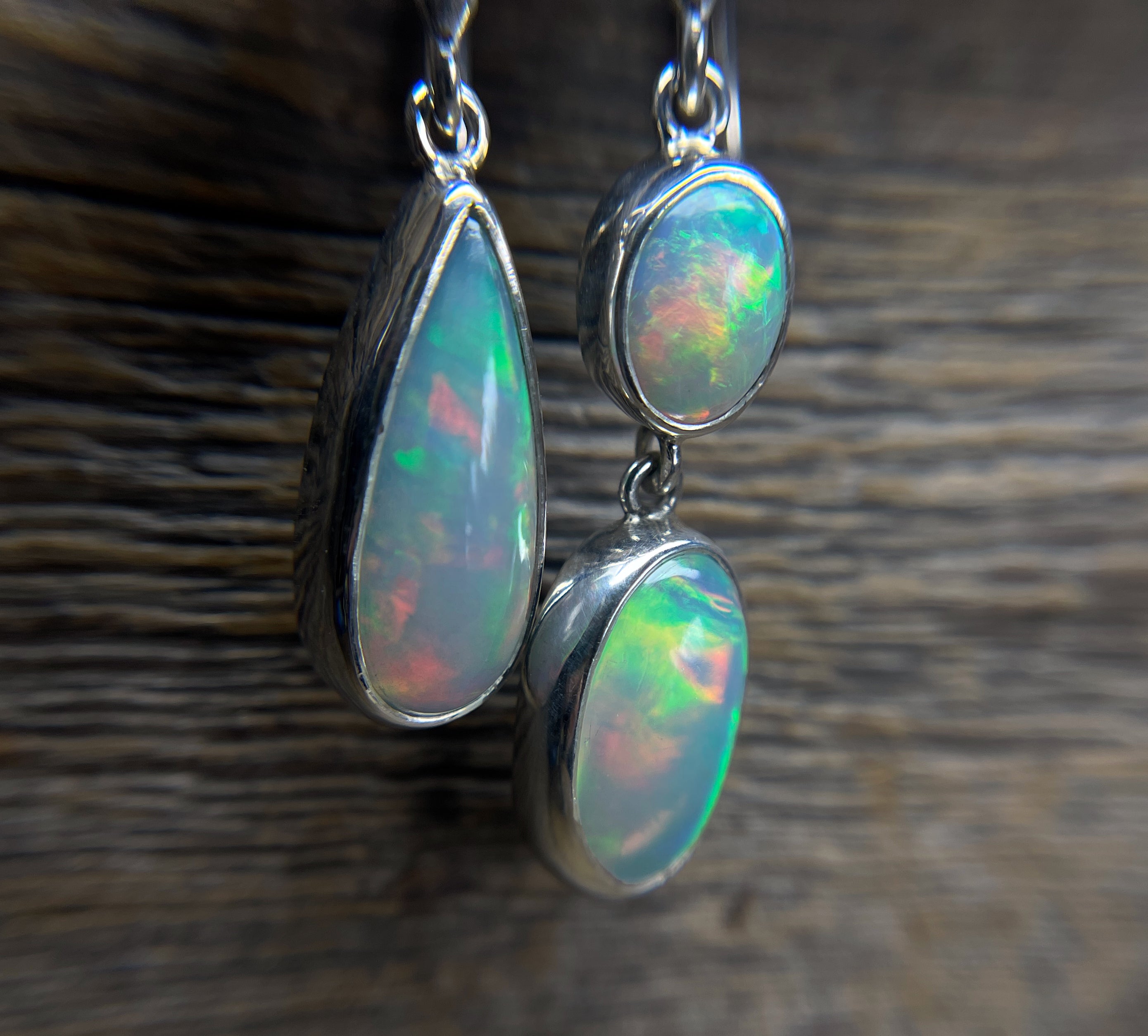 Opal Earrings, Mismatched Opal Earrings, Ethiopian Opal Dangle Earrings, Sterling Silver, Natural Opal Gemstone Earrings, Handmade Gift
