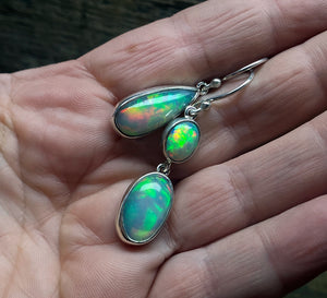 Opal Earrings, Mismatched Opal Earrings, Ethiopian Opal Dangle Earrings, Sterling Silver, Natural Opal Gemstone Earrings, Handmade Gift