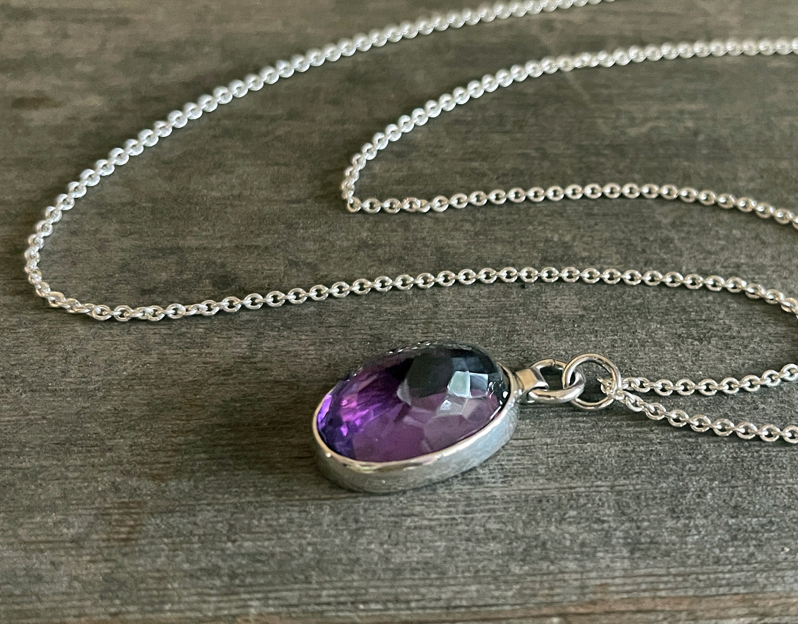 Amethyst Necklace, Amethyst Pendant on Sterling Silver Chain, Gemstone Necklace, February Birthstone, Handmade Mother's Day Gifts