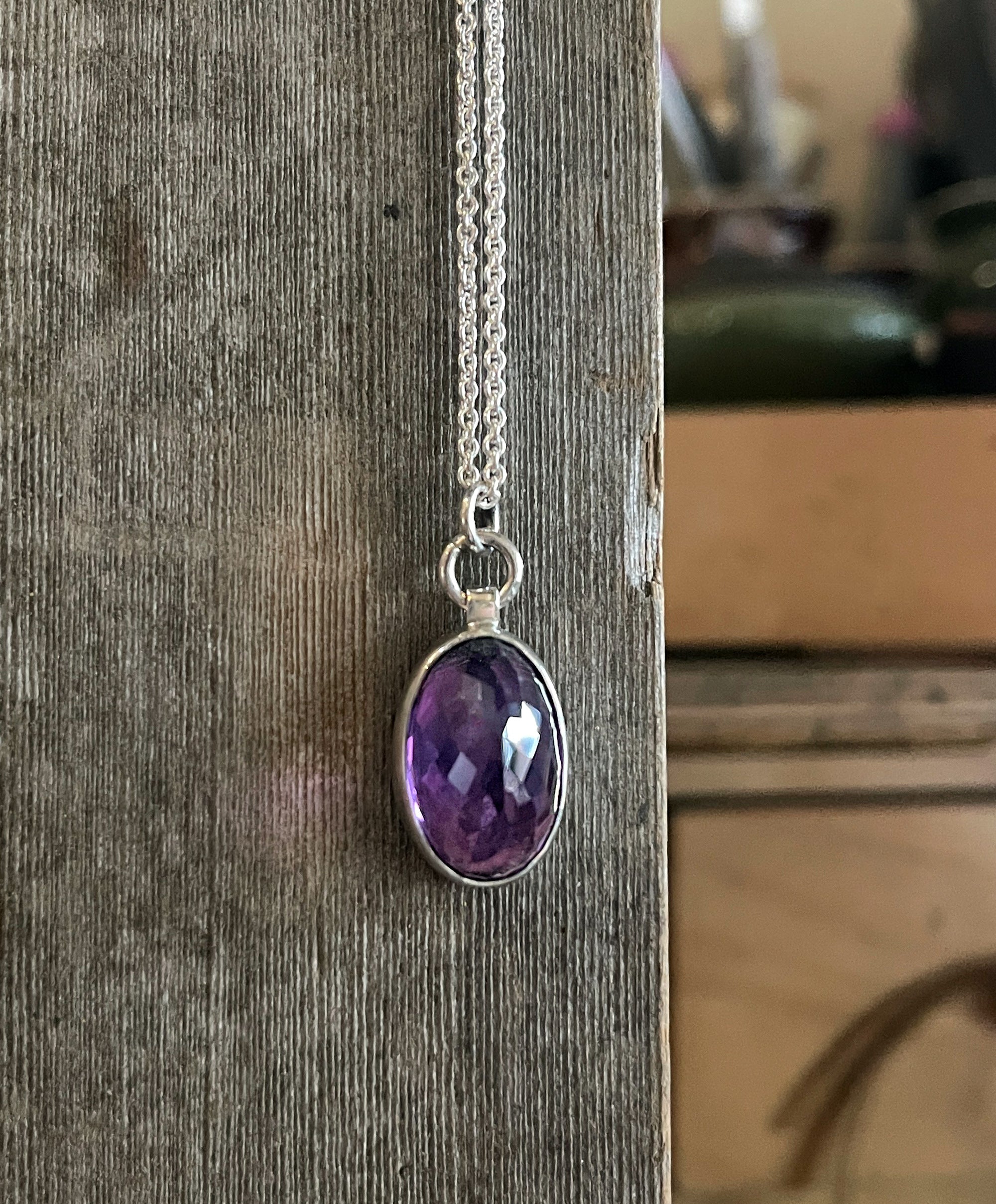 Amethyst Necklace, Amethyst Pendant on Sterling Silver Chain, Gemstone Necklace, February Birthstone, Handmade Mother's Day Gifts