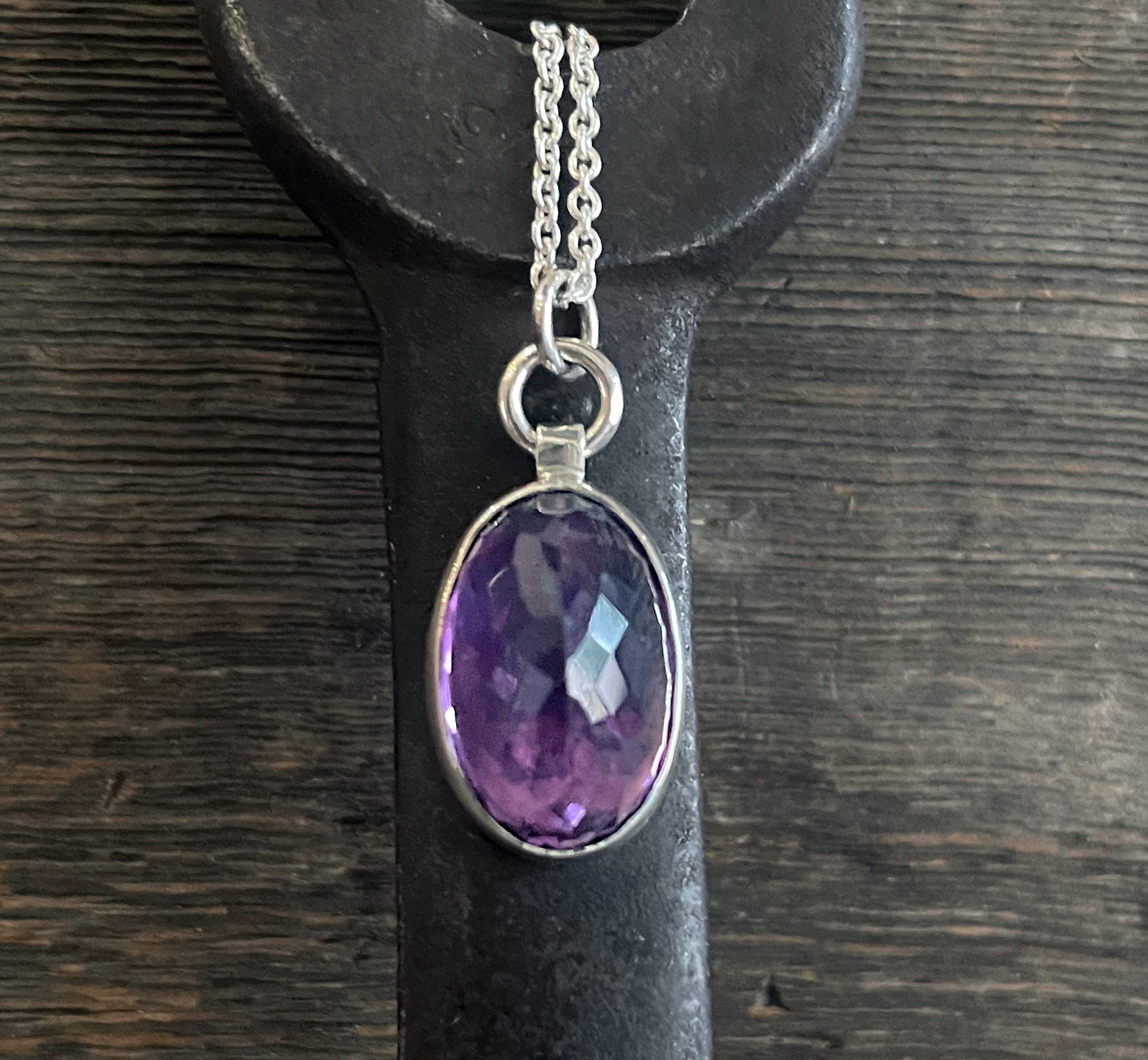 Amethyst Necklace, Amethyst Pendant on Sterling Silver Chain, Gemstone Necklace, February Birthstone, Handmade Mother's Day Gifts
