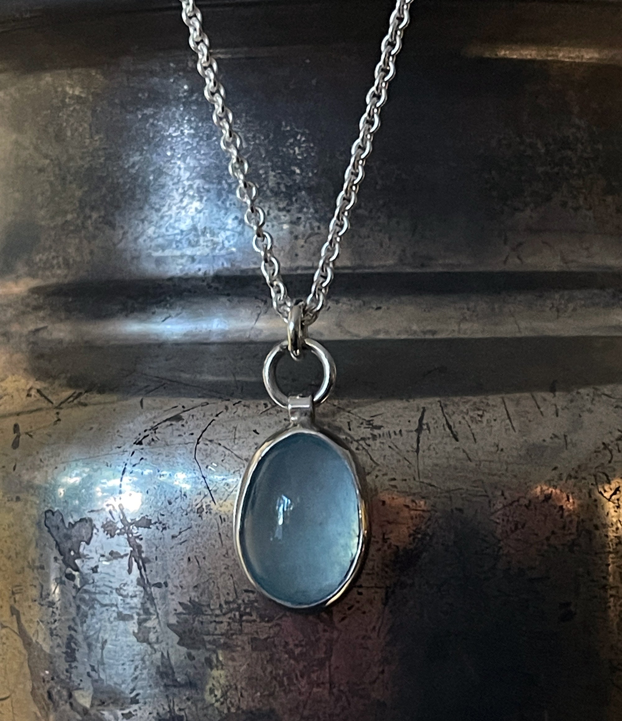 Aquamarine Necklace in Sterling Silver, Oval Aquamarine Pendant, Blue Gemstone Necklace, March Birthday