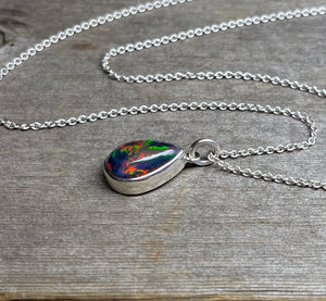 Black Opal Pendant, Natural Black Ethiopian Opal Necklace in Sterling Silver, October Birthstone, Handmade Opal Jewelry, Gift for Her
