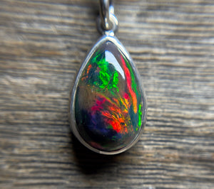 Black Opal Pendant, Natural Black Ethiopian Opal Necklace in Sterling Silver, October Birthstone, Handmade Opal Jewelry, Gift for Her