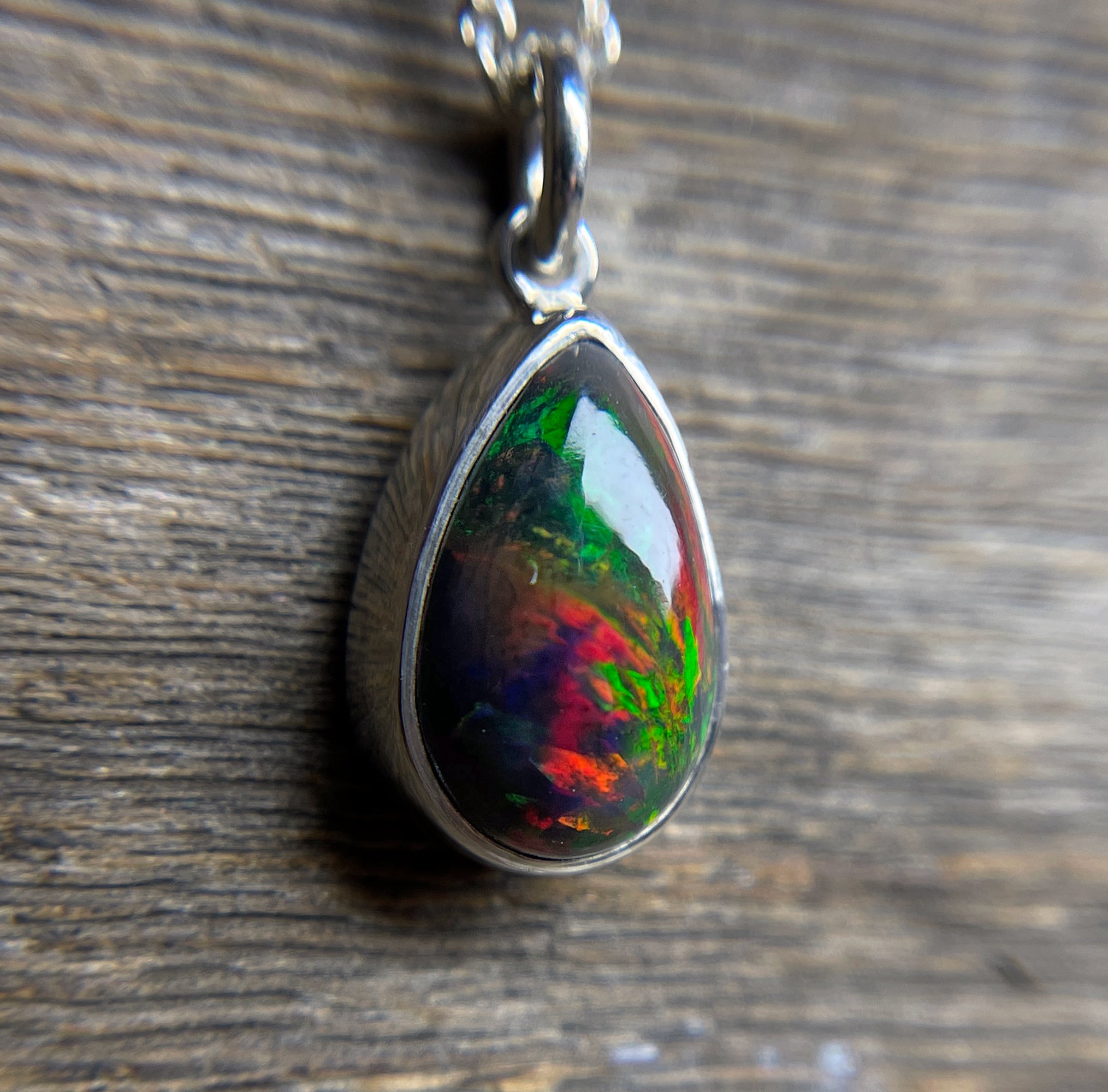 Black Opal Pendant, Natural Black Ethiopian Opal Necklace in Sterling Silver, October Birthstone, Handmade Opal Jewelry, Gift for Her