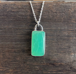 Chrysoprase Necklace, Sterling Silver Long Rectangular Australian Cabochon Chrysoprase Minimalist Layering Necklace, Handmade Gift for Her