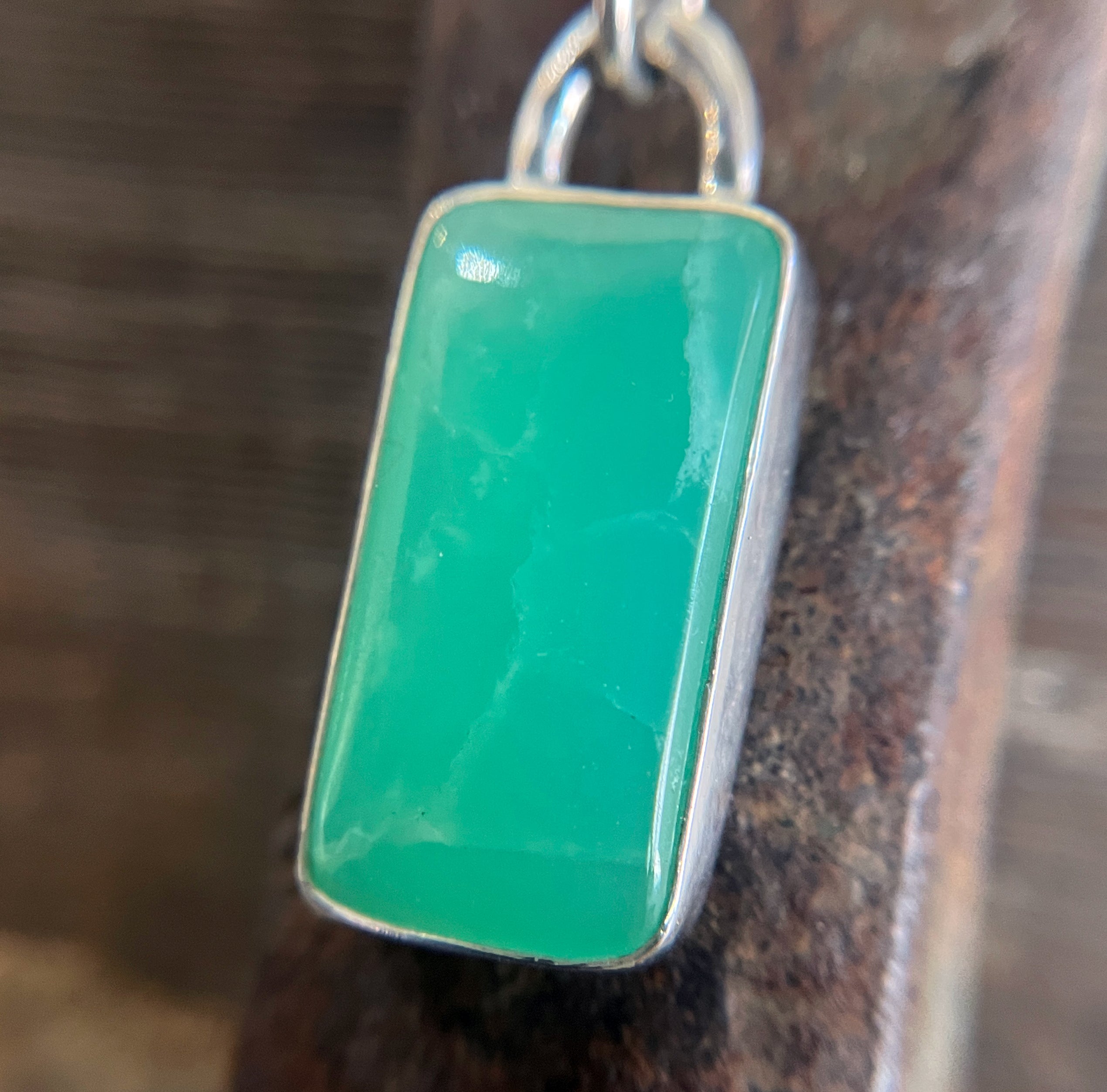 Chrysoprase Necklace, Sterling Silver Long Rectangular Australian Cabochon Chrysoprase Minimalist Layering Necklace, Handmade Gift for Her