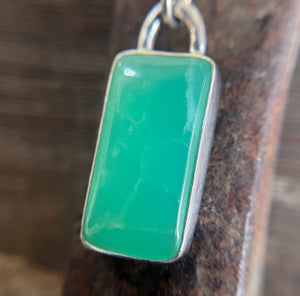 Chrysoprase Necklace, Sterling Silver Long Rectangular Australian Cabochon Chrysoprase Minimalist Layering Necklace, Handmade Gift for Her