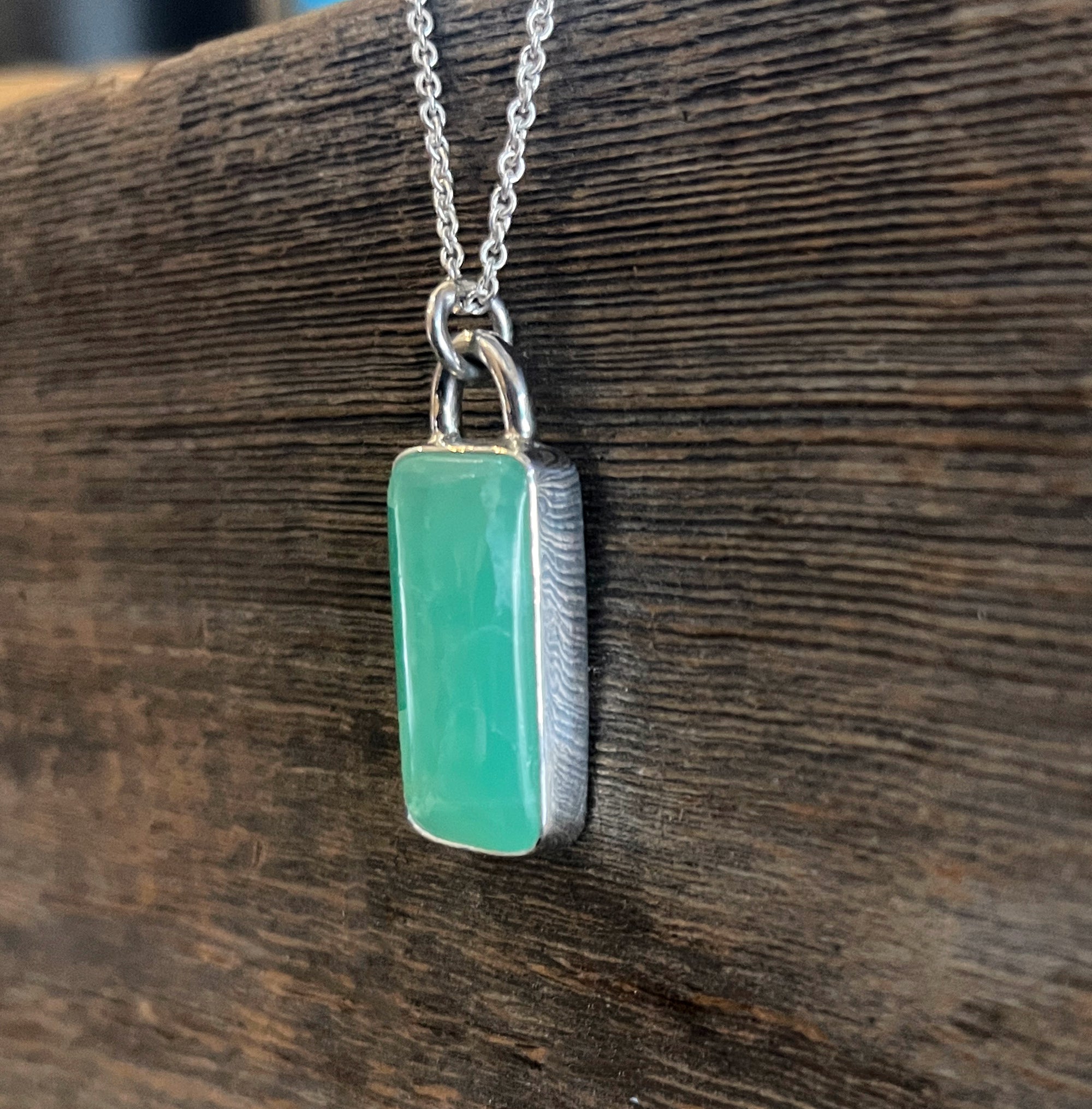 Chrysoprase Necklace, Sterling Silver Long Rectangular Australian Cabochon Chrysoprase Minimalist Layering Necklace, Handmade Gift for Her