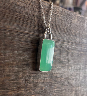 Chrysoprase Necklace, Sterling Silver Long Rectangular Australian Cabochon Chrysoprase Minimalist Layering Necklace, Handmade Gift for Her