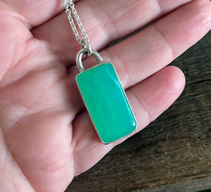 Chrysoprase Necklace, Sterling Silver Long Rectangular Australian Cabochon Chrysoprase Minimalist Layering Necklace, Handmade Gift for Her