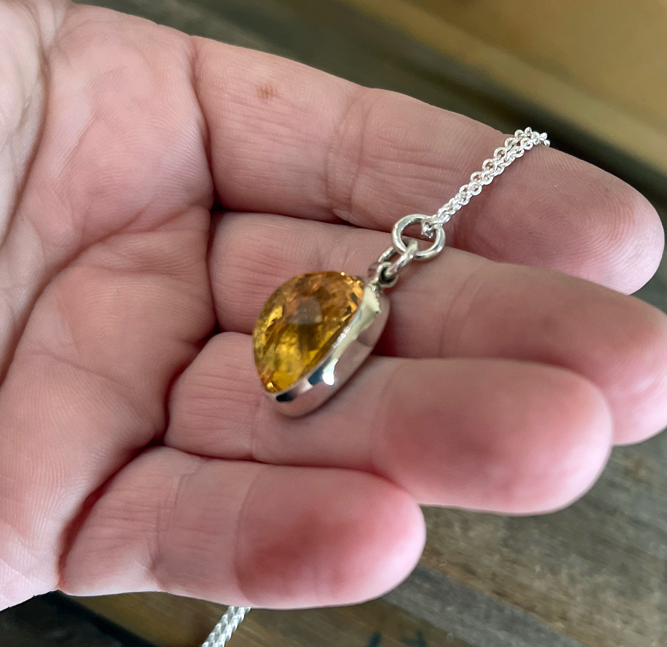 Citrine Necklace, Citrine Pendant on Sterling Silver Chain, Yellow Gemstone Necklace, November Birthstone, Handmade Gift for Her