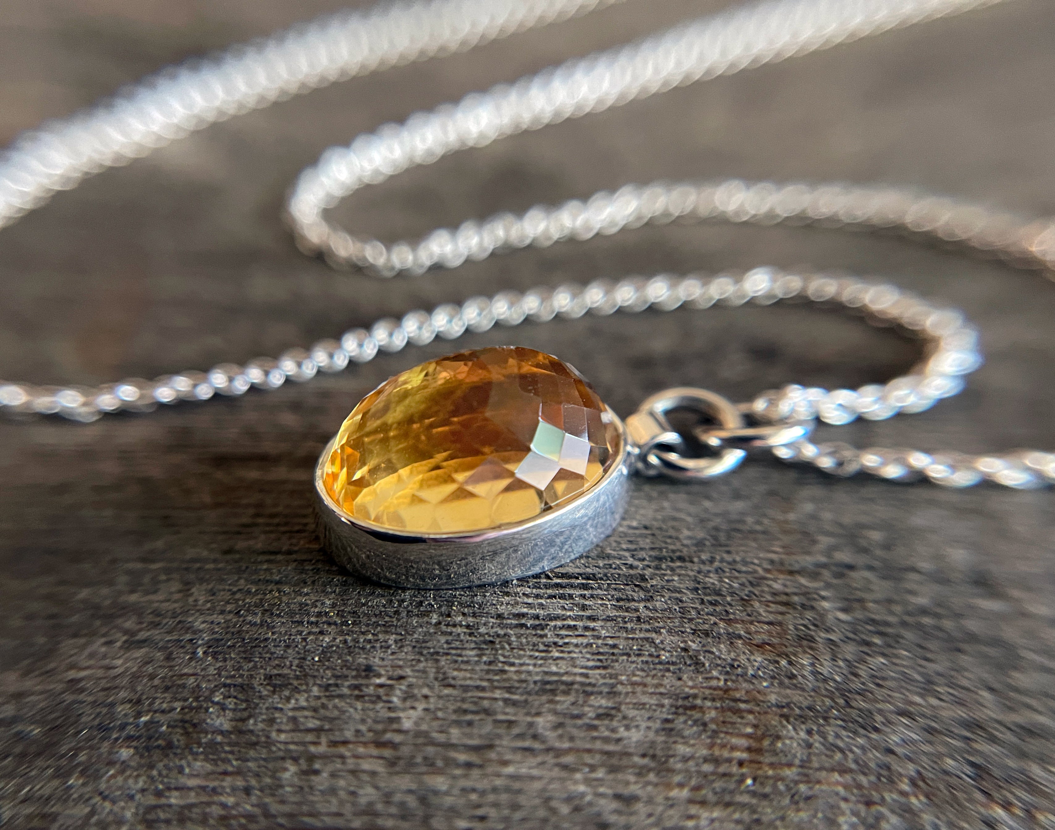 Citrine Necklace, Citrine Pendant on Sterling Silver Chain, Yellow Gemstone Necklace, November Birthstone, Handmade Gift for Her