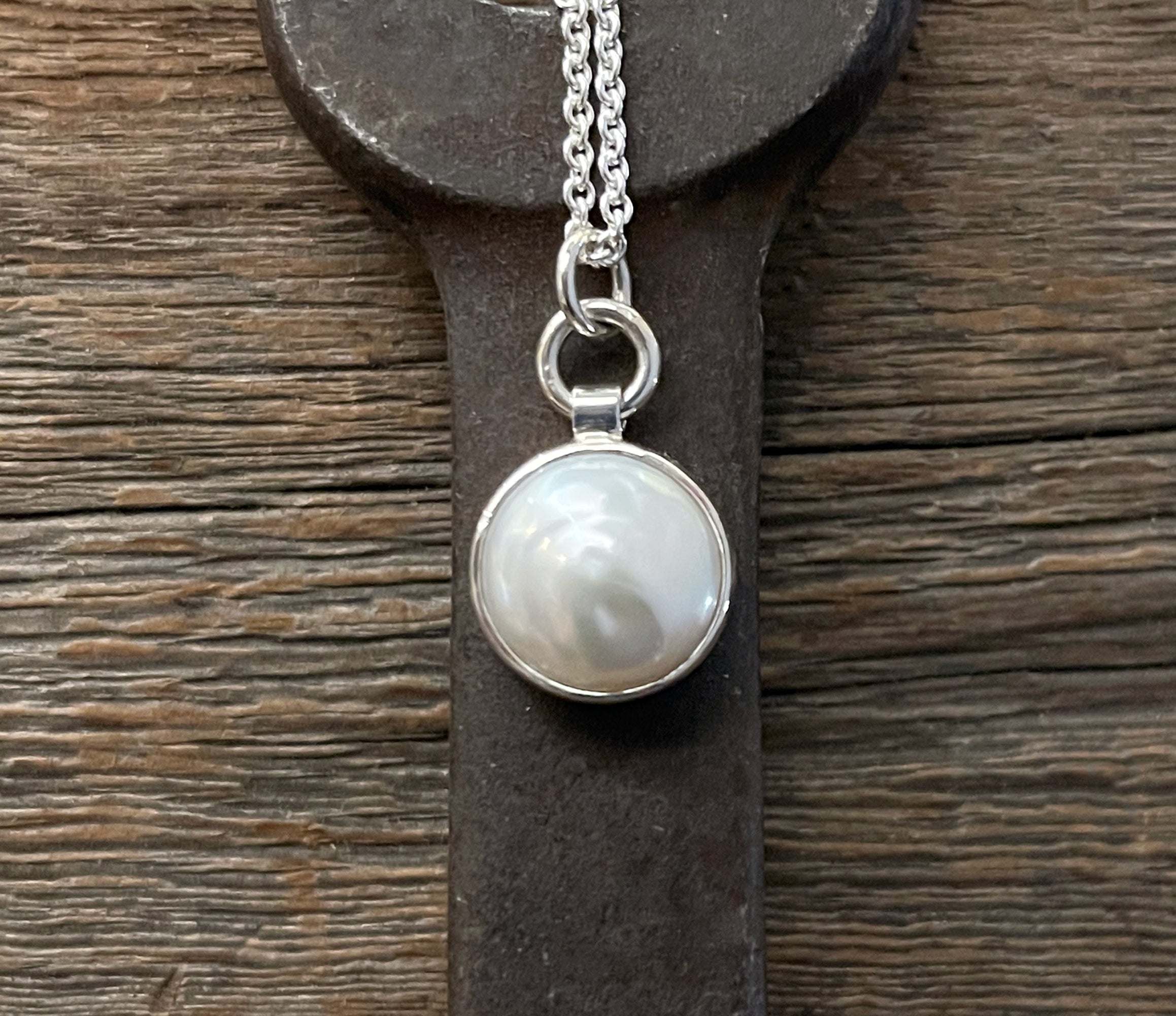 Pearl Pendant Sterling Silver, Coin Pearl Necklace, Layering Necklace, Handmade Necklace, Gift for Her, White Round Pearl Necklace