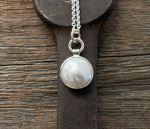 Pearl Pendant Sterling Silver, Coin Pearl Necklace, Layering Necklace, Handmade Necklace, Gift for Her, White Round Pearl Necklace