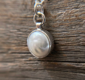 Pearl Pendant Sterling Silver, Coin Pearl Necklace, Layering Necklace, Handmade Necklace, Gift for Her, White Round Pearl Necklace