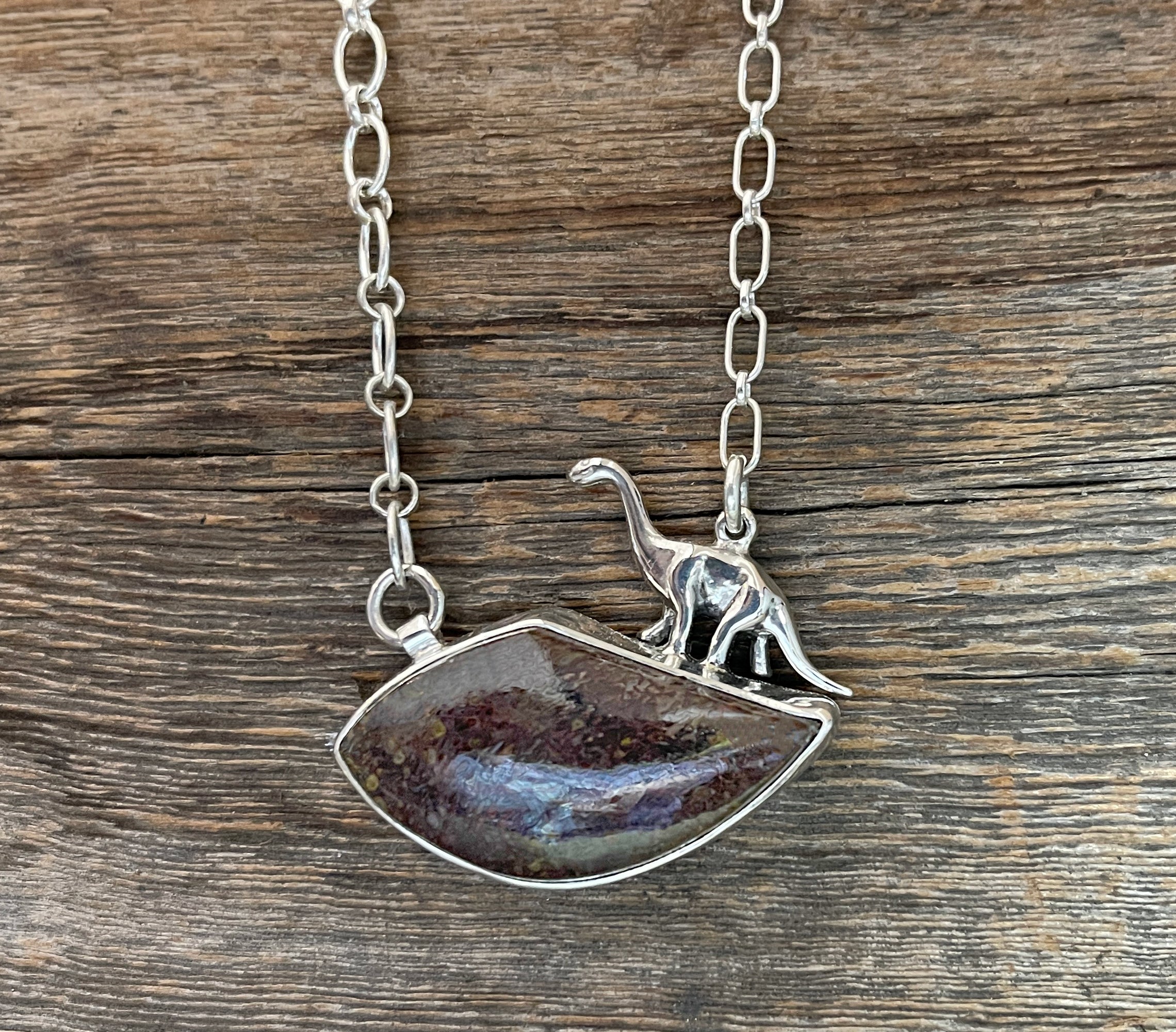 Dinosaur Bone Necklace with Vintage Dinosaur Charm, Sterling Silver One of a Kind Handmade Necklace, Statement Necklace, Gift for Her