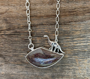 Dinosaur Bone Necklace with Vintage Dinosaur Charm, Sterling Silver One of a Kind Handmade Necklace, Statement Necklace, Gift for Her