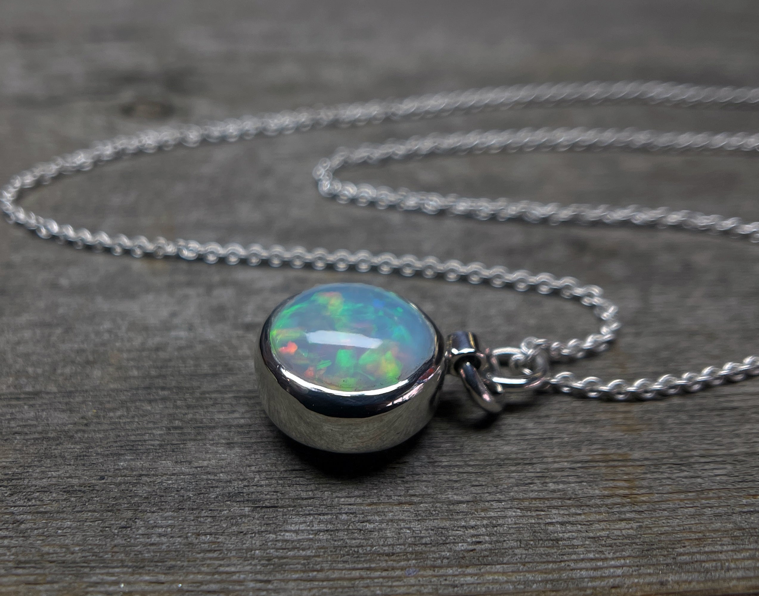 Opal Pendant, Ethiopian Opal Necklace in Sterling Silver, October Birthstone, Round Opal Necklace, Handmade Opal Jewelry, Gift for Her