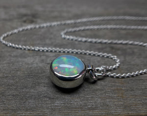 Opal Pendant, Ethiopian Opal Necklace in Sterling Silver, October Birthstone, Round Opal Necklace, Handmade Opal Jewelry, Gift for Her