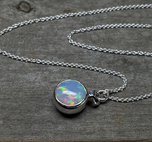Opal Pendant, Ethiopian Opal Necklace in Sterling Silver, October Birthstone, Round Opal Necklace, Handmade Opal Jewelry, Gift for Her